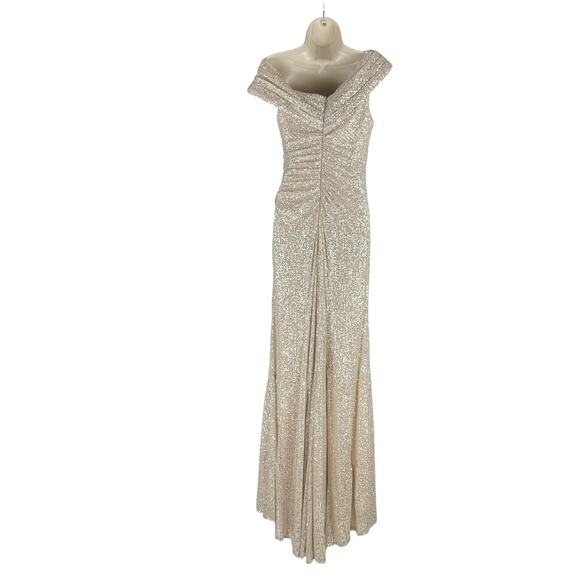 Ieena for Mac Duggal Sequined Drop Shoulder Evening Gown Nude Size 6 - Picture 9 of 14